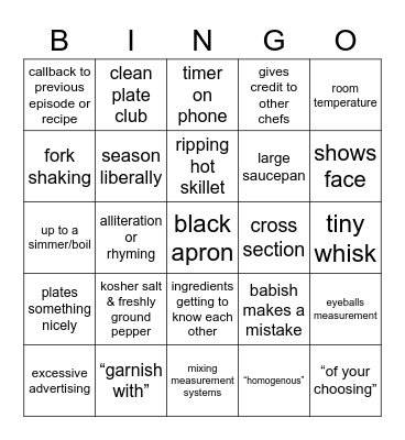 bingo with babish Bingo Card