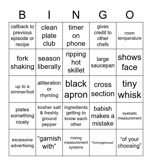 bingo with babish Bingo Card