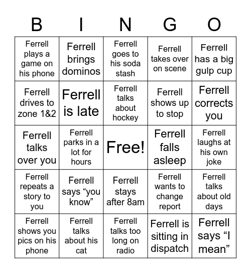 Ferrell Bingo Card