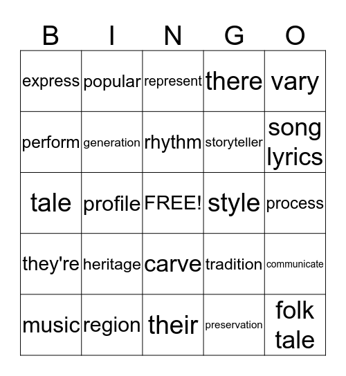 Grade 3 - Unit 6 Heritage From Past to Present Bingo Card