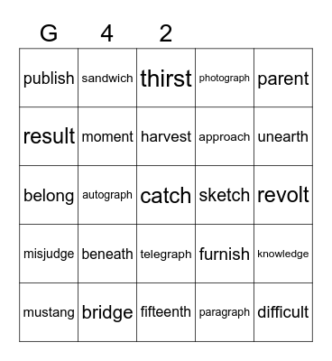 Gold 42 Bingo Card