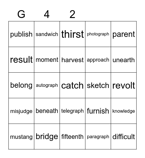 Gold 42 Bingo Card