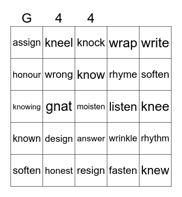 Gold 44 Bingo Card