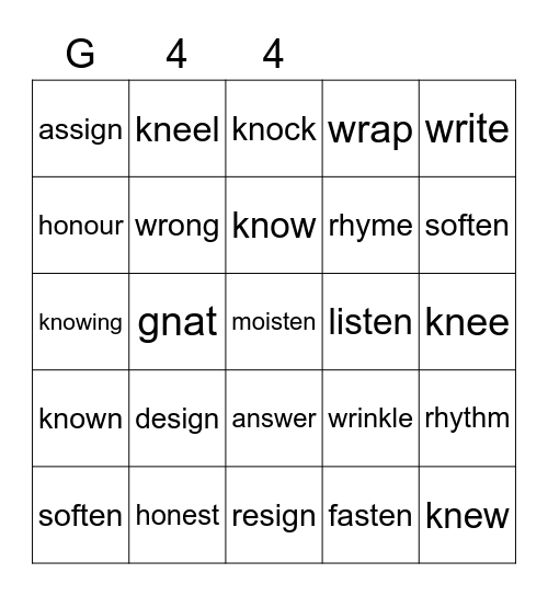 Gold 44 Bingo Card