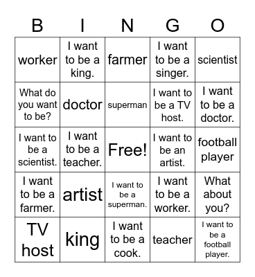 What do you want to be? Bingo Card