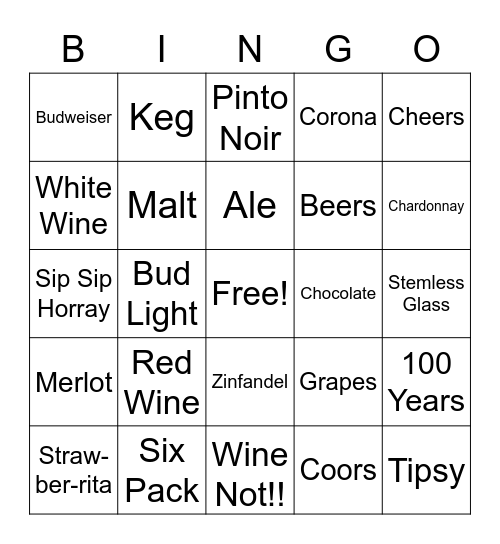 Cheers & Beer to 100 Years Bingo Card