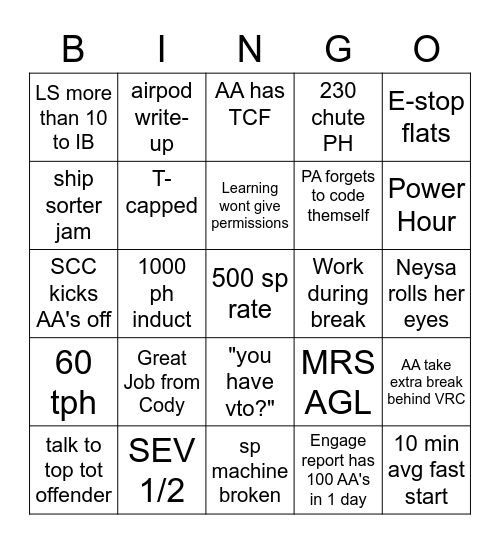 OUTBOUND BINGO Card