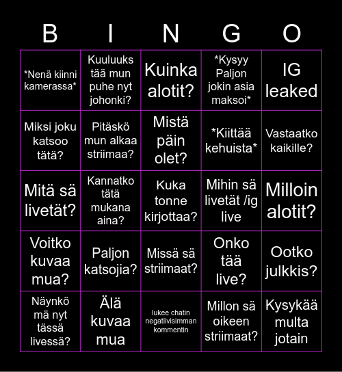 Twitch IRL Bingo Card