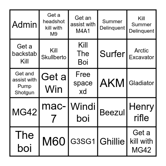 Arsenal XD Bingo Card