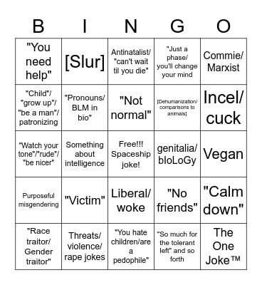 Spaceship Cas Bingo Card