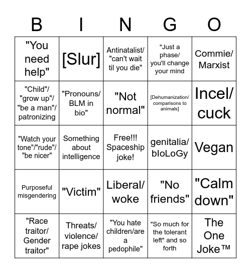 Spaceship Cas Bingo Card