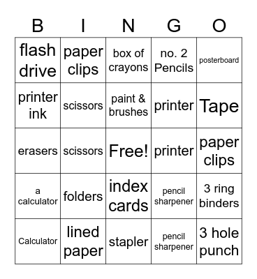 BACK TO SCHOOL Bingo Card