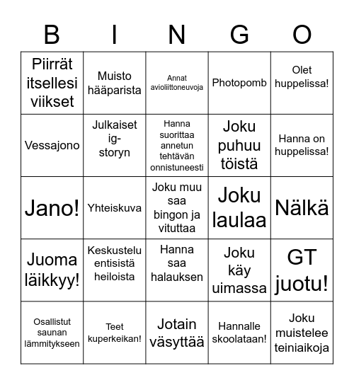 Hanskin polttaribingo Card