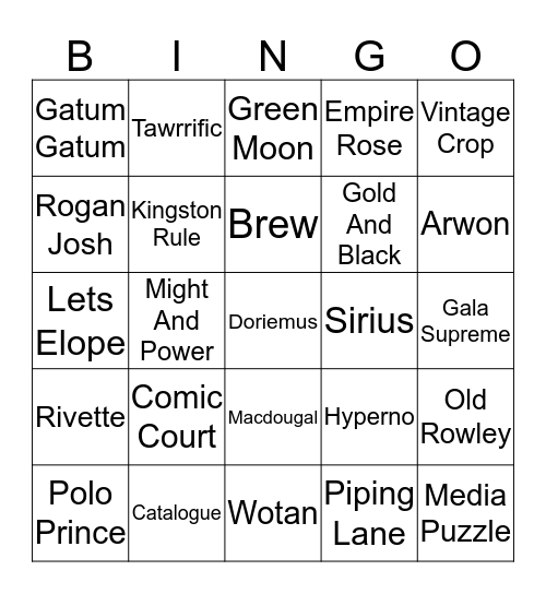 ** Melbourne Cup Bingo ** Bingo Card