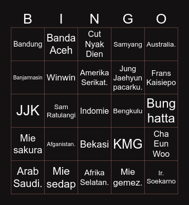 syg EL words sedunia Bingo Card