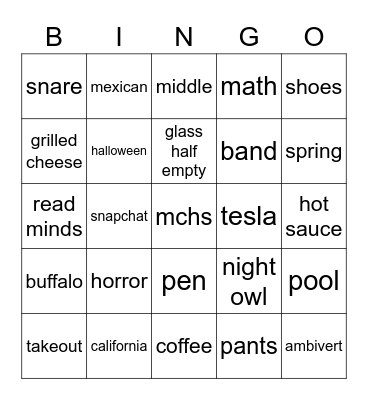 Untitled Bingo Card