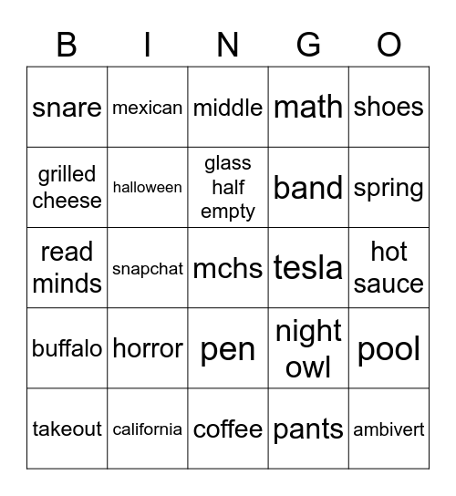 Untitled Bingo Card
