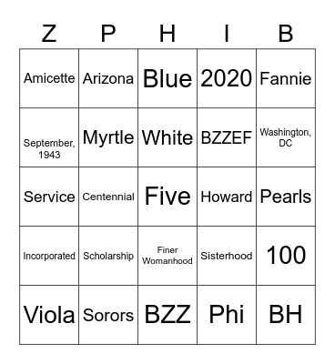 Zeta Bingo Card