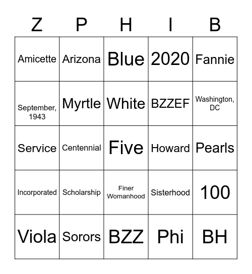Zeta Bingo Card