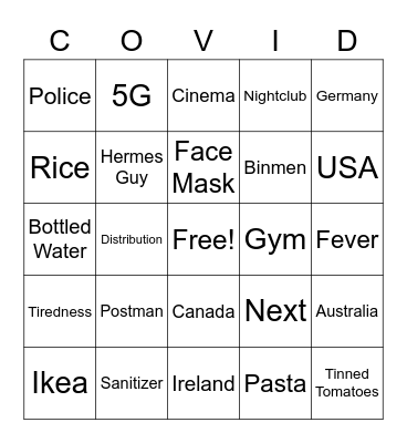 COVID BINGO Card