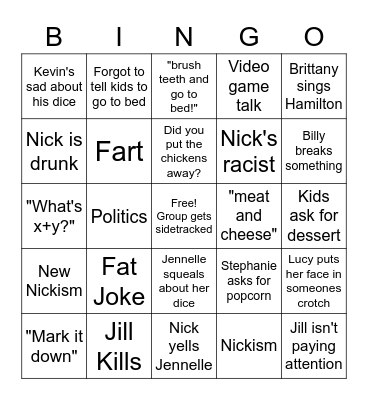 DND Group Bingo Card