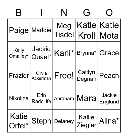 Engagements Bingo Card