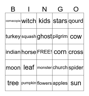 Fall Fest Bingo Card