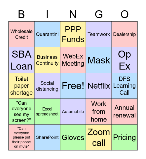 DFS Happy Hour Bingo Card