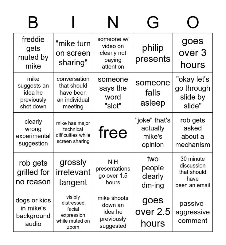 group meeting bingo Card