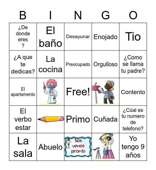 Repaso de español Bingo Card