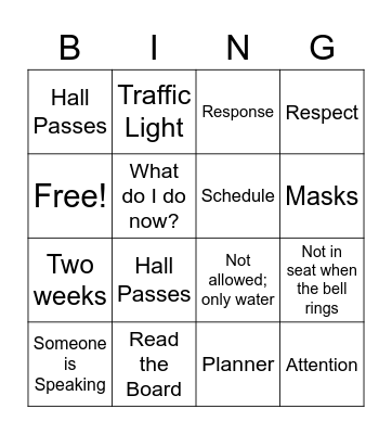 Classroom Procedures Bingo Card