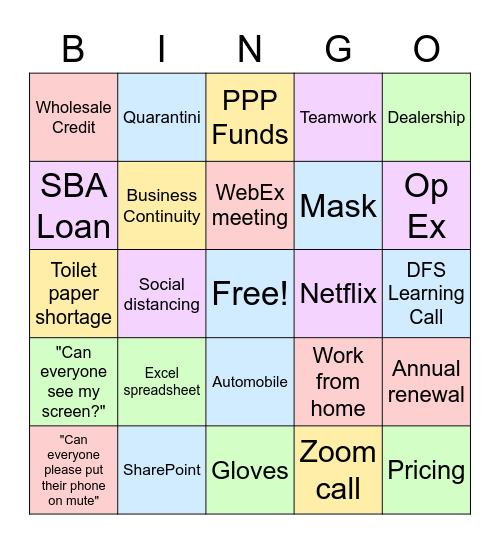 DFS Happy Hour Bingo Card