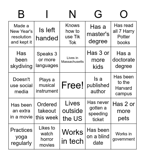 Welcome Bingo Card