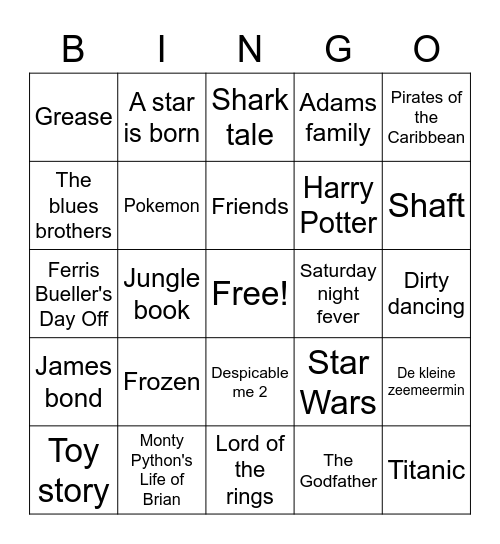 Bakfiets bingo - movie night Bingo Card