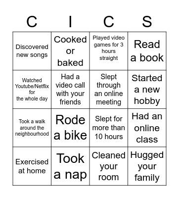 Quarantine Bingo Card