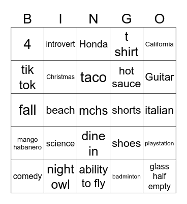 Untitled Bingo Card