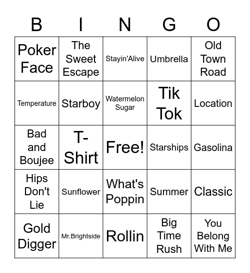 Playlist Bingo Card