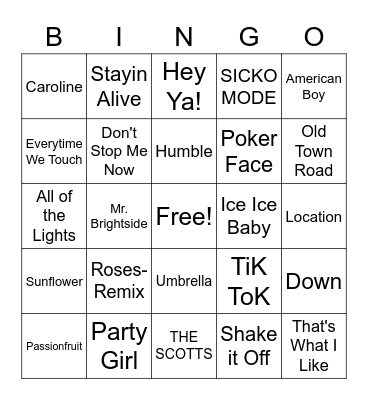 Music Bingo Card