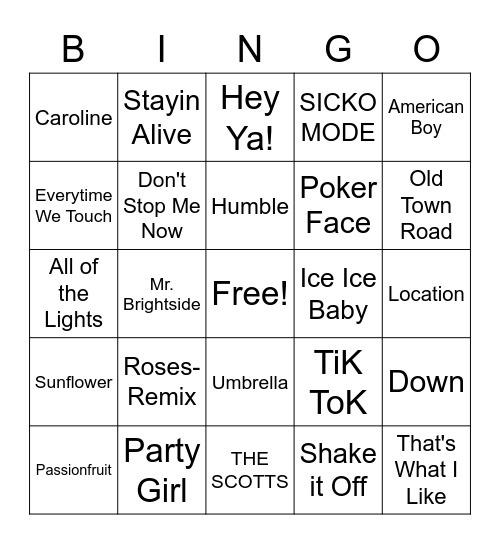 Music Bingo Card