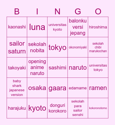 gigi Bingo Card