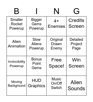 Alien Attack BING Bingo Card