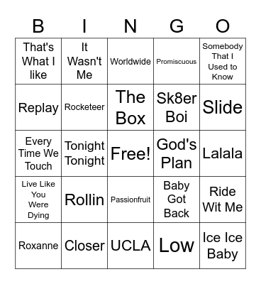 Playlist Bingo Card