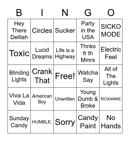 Playlist Bingo Card
