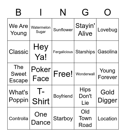 Playlist Bingo Card