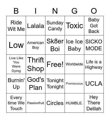 Playlist Bingo Card