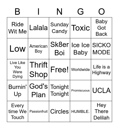 Playlist Bingo Card