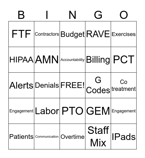 DOR Bingo Card