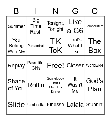 Playlist Bingo Card