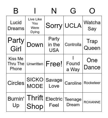 Playlist Bingo Card
