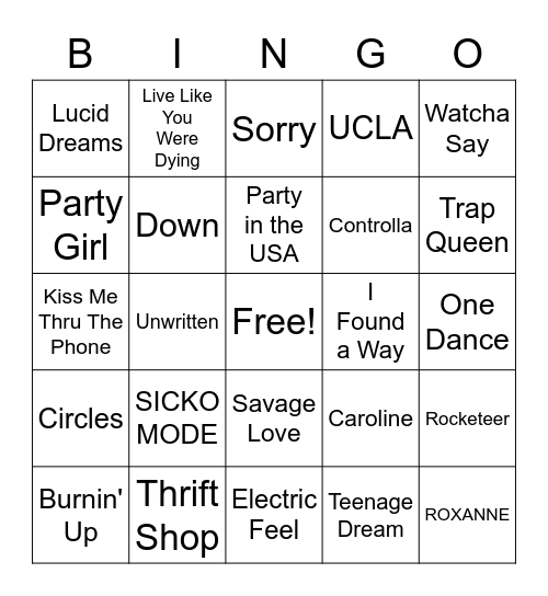 Playlist Bingo Card